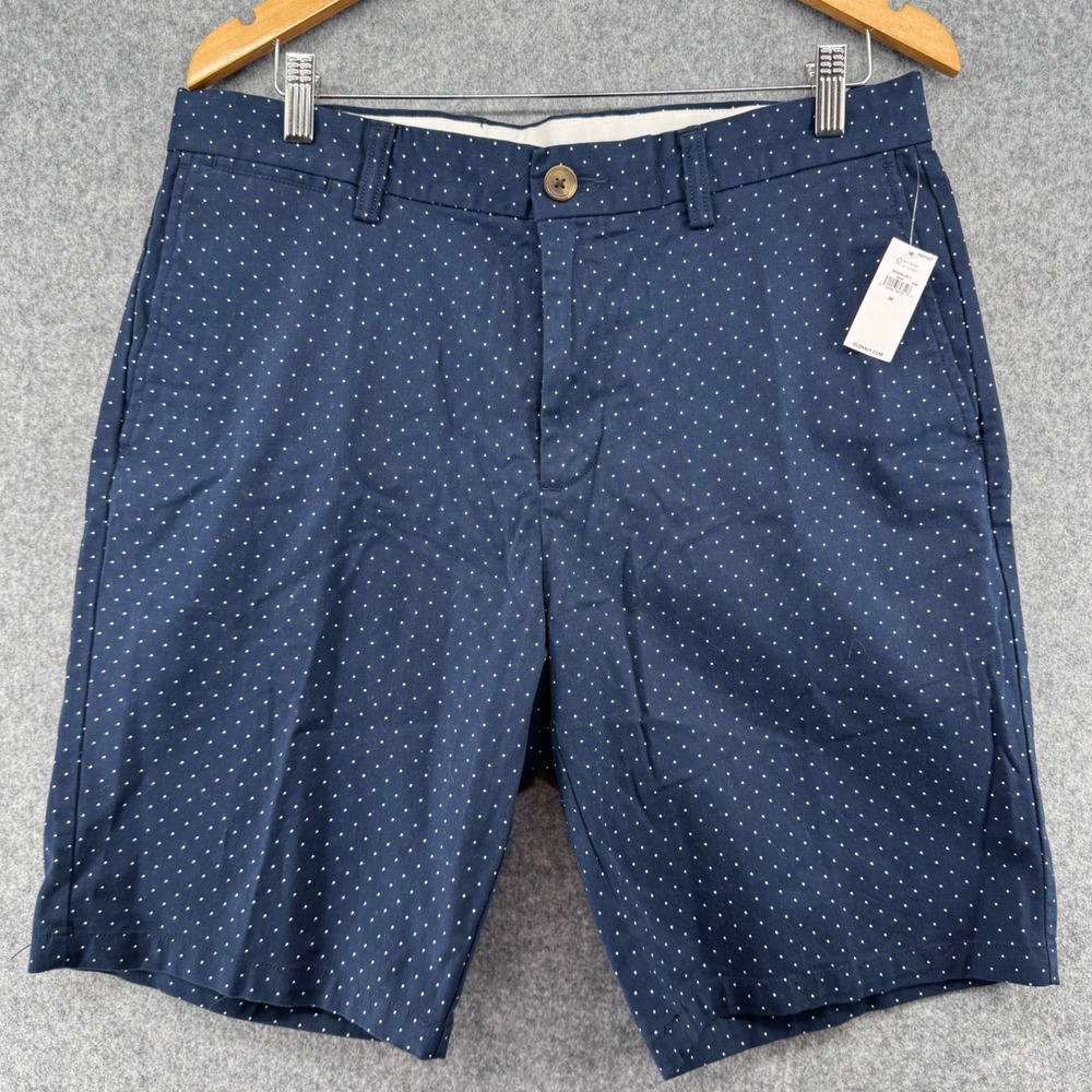 Old Navy Ultimate Slim Shorts Mens 34 Navy Blue Polka Dot Built-In Flex NWT
